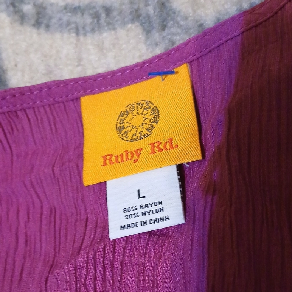 Ruby Rd. Magenta Crinkled V-Neck Top - Picture 2 of 9